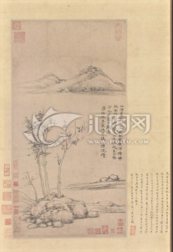 元 倪瓚 江渚風(fēng)林圖軸