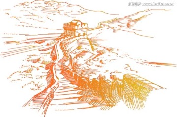 手繪中國長城矢量素材
