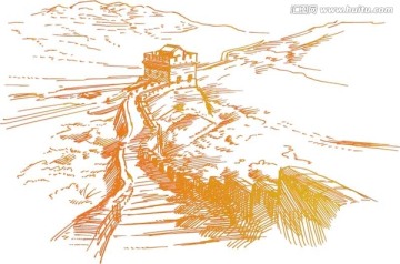 手繪中國長城矢量素材