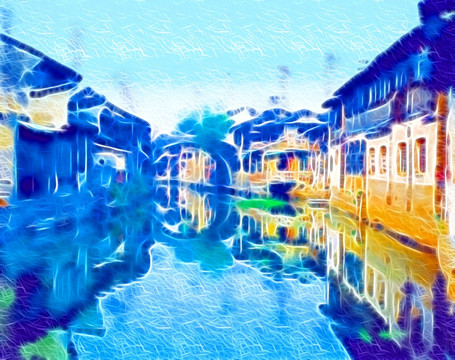 江南水鄉(xiāng)水彩（未分層）