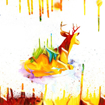 抽象艺术彩色鹿（未分层）