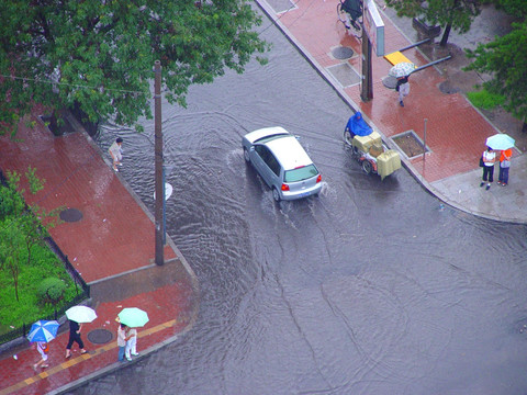 城市雨中即景