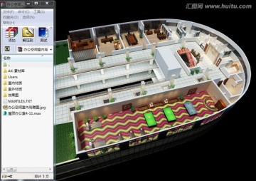 办公空间室内鸟瞰图3d模型下载