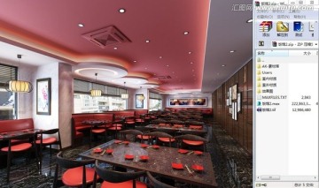 红色主题餐厅3d模型源文件