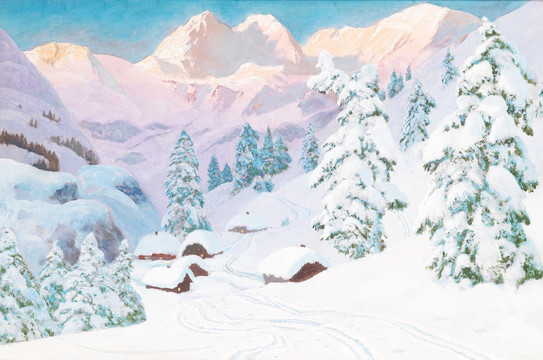 雪山风景油画