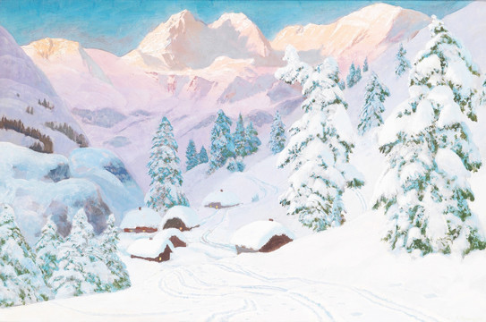 雪山風(fēng)景油畫