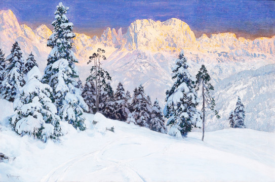 雪山風(fēng)景油畫