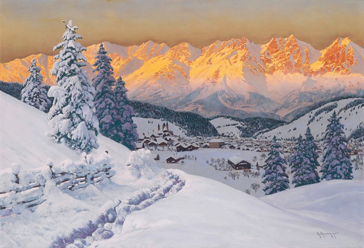 雪山风景油画