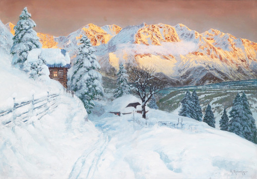 雪山风景油画