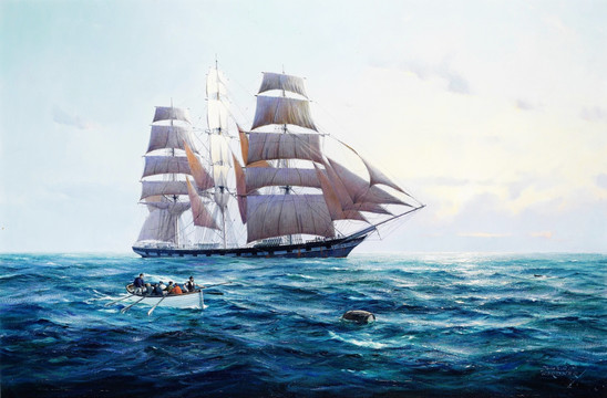 大海帆船古典風景油畫