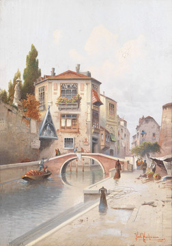 威尼斯运河风景油画