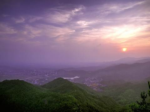 金华双龙风景区夕阳晚霞全景