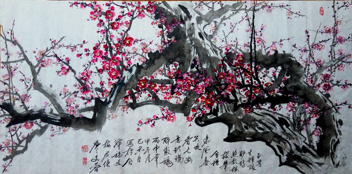 國畫紅梅花