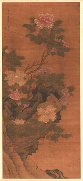 清 陳卓 牡丹圖軸絹本