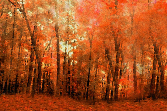 抽象油画树林