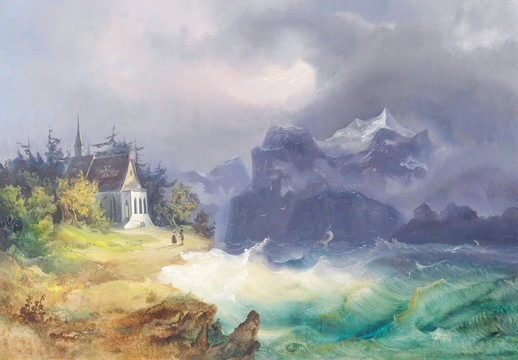 藍色大海波浪風(fēng)景油畫