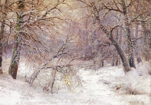 森林雪地風(fēng)景油畫