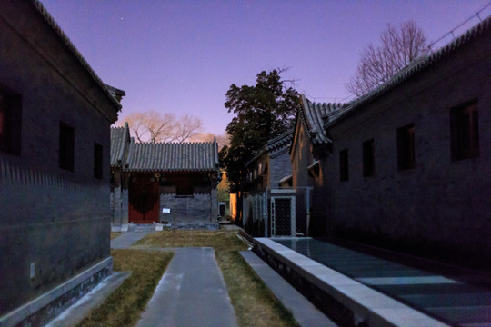 北大校园风光朗润园内景夜景月光