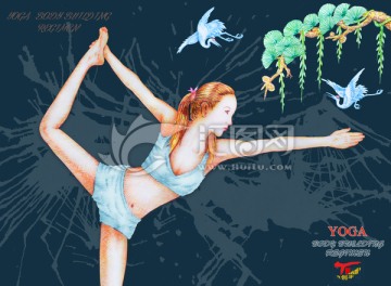 手繪瑜伽美女裝飾畫(huà)