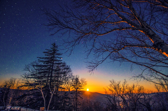 雪乡 羊草山 月落 星辰