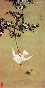 胡湄 鸚鵡戲蝶圖