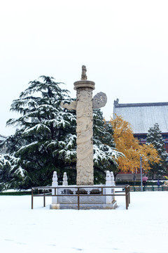 北京大学办公楼草坪华表冬天雪景