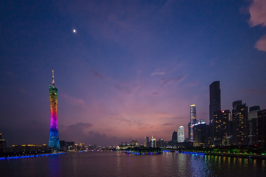 日落 广州塔 夜景