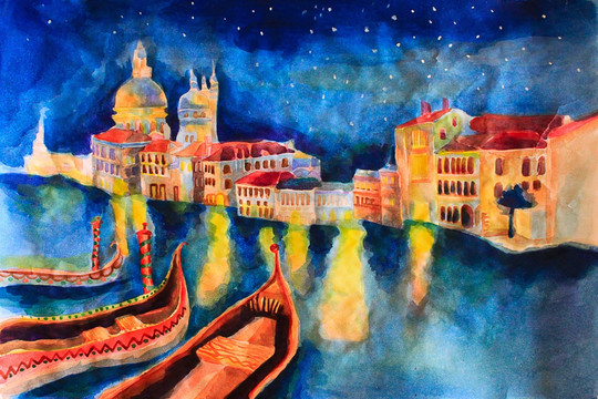 威尼斯夜景插畫