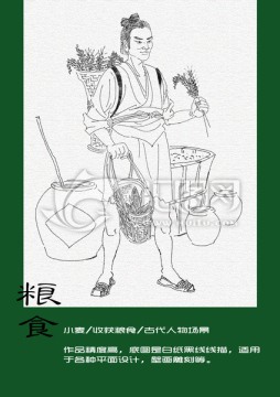 古代人物線描