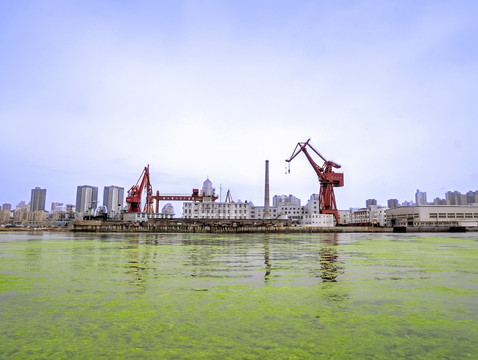 青岛港小港码头船坞吊机