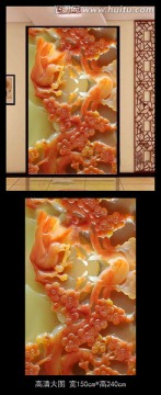 梅花玉雕玄關(guān)背景墻