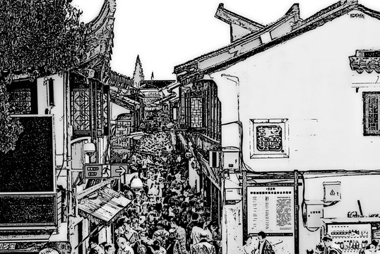 江南古鎮(zhèn) 古鎮(zhèn)水墨 古鎮(zhèn)線描