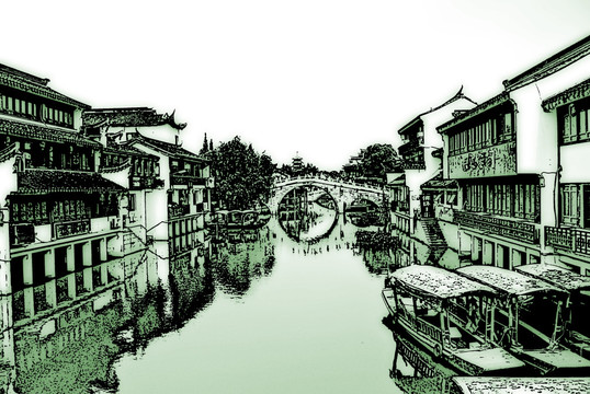 江南古鎮(zhèn) 古鎮(zhèn)水墨 古鎮(zhèn)線描