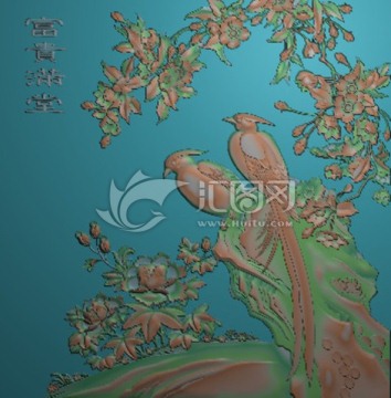 花開富貴花鳥海棠花精雕圖