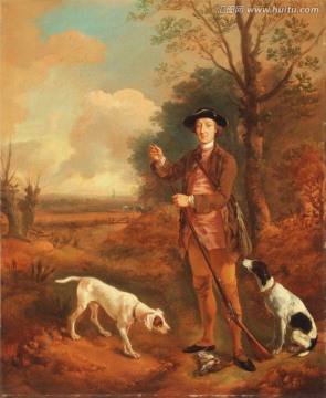 狩猎人物肖像油画