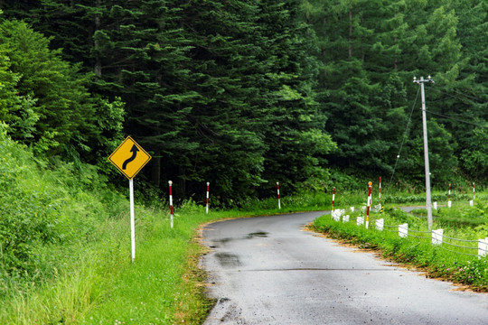 雨中的乡村道路弯道