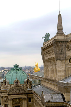 巴黎建筑 房顶造型 黄金塑像