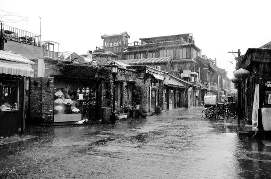 北京老胡同雨景