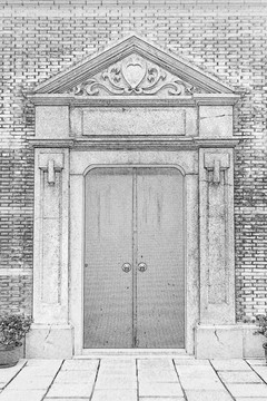上海石庫門建筑大門線描