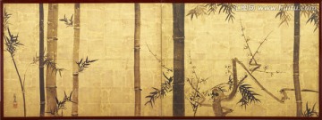 竹梅屏風(fēng)圖 日本尾形光琳作品
