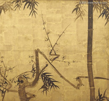竹梅屏風(fēng)圖 日本尾形光琳作品