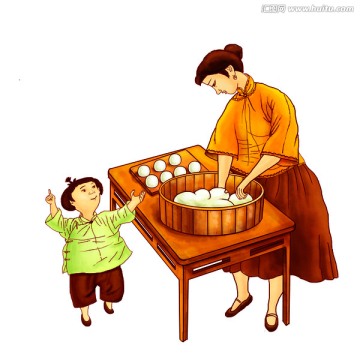 包湯圓分層插畫素材