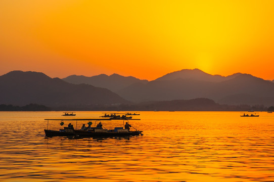 杭州西湖日落风光