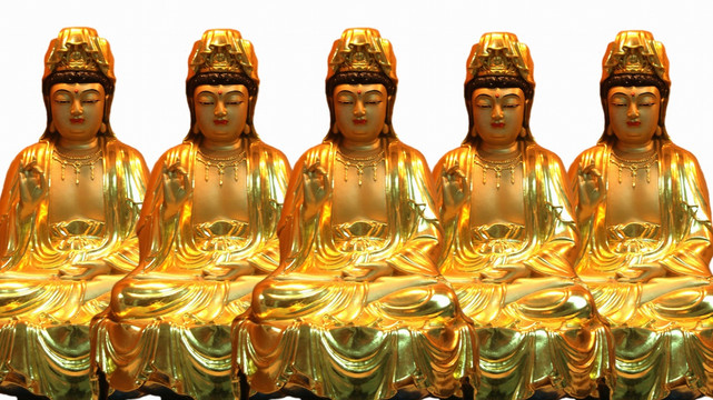 五尊观音菩萨雕像