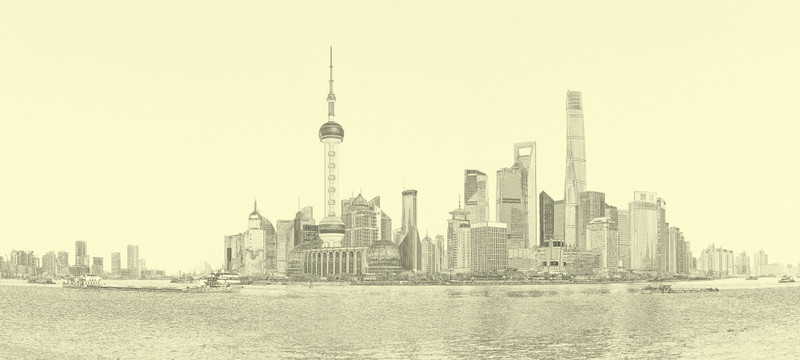上海外灘全景線描 合層