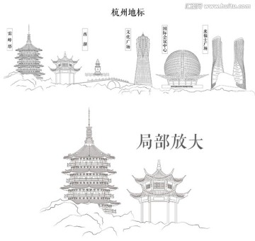 杭州地標(biāo)線描
