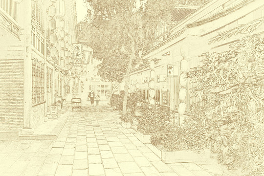 四川古鎮(zhèn)線描 合層