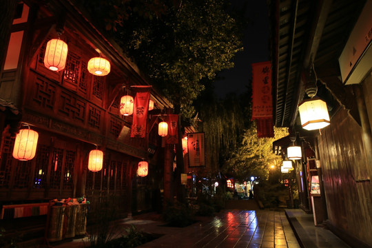 成都锦里夜景 古镇步行街红灯笼