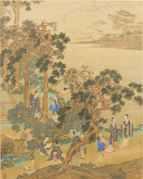 傳世國畫 松林六逸