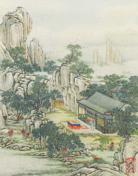 山水樓閣圖 清代 陳枚
